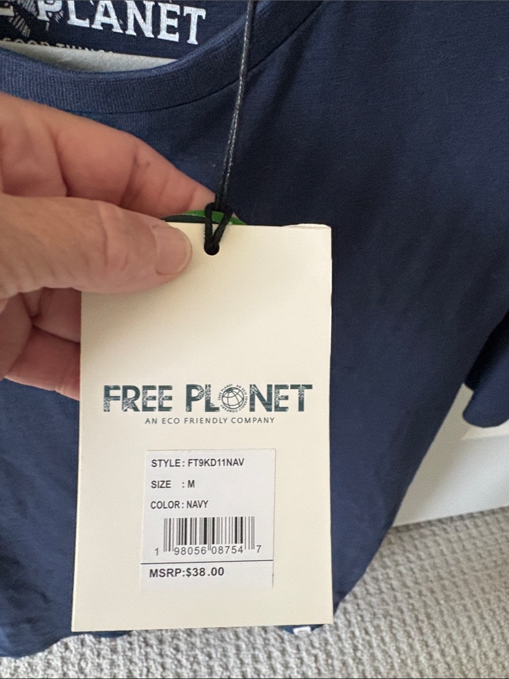 NWT Free Planet Men’s Navy Short Sleeve Organic Cotton Crew Tee -Size Medium - Picture 4 of 8